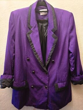 Vintage Louben Purple Wool Blazer Tuxedo Structured Shoulder Pads 80s Power Suit